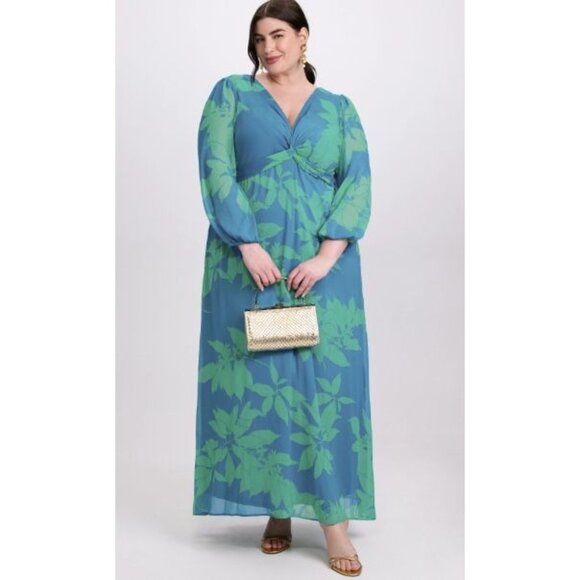 Maison Tara Maxi Dress Size 22W Tropical Floral Chiffon Cocktail Party Resort - Picture 1 of 12